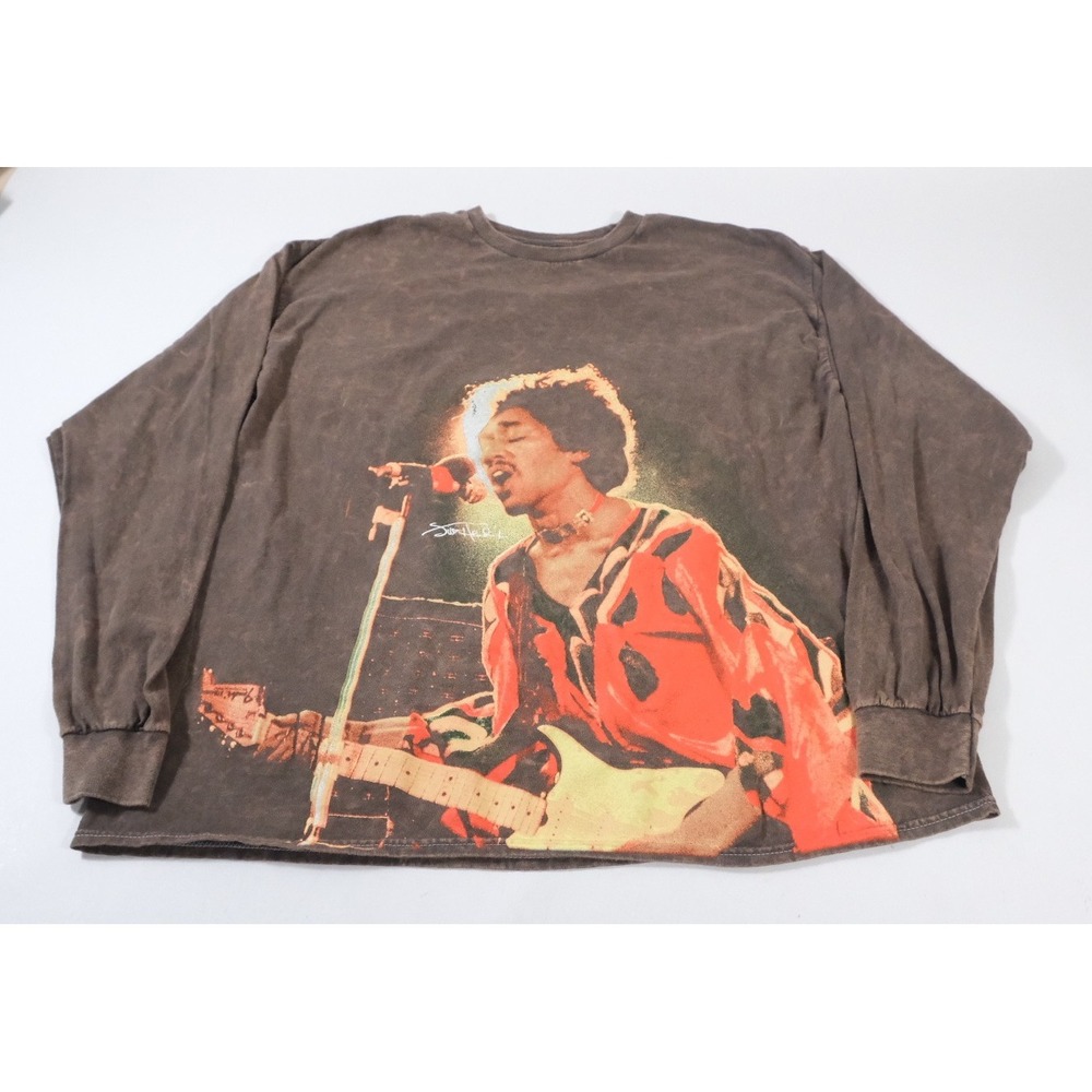 Authentic Hendrix T-Shirt Mens Large Brown Jimi Hendrix Graphic Mineral Wash Tee